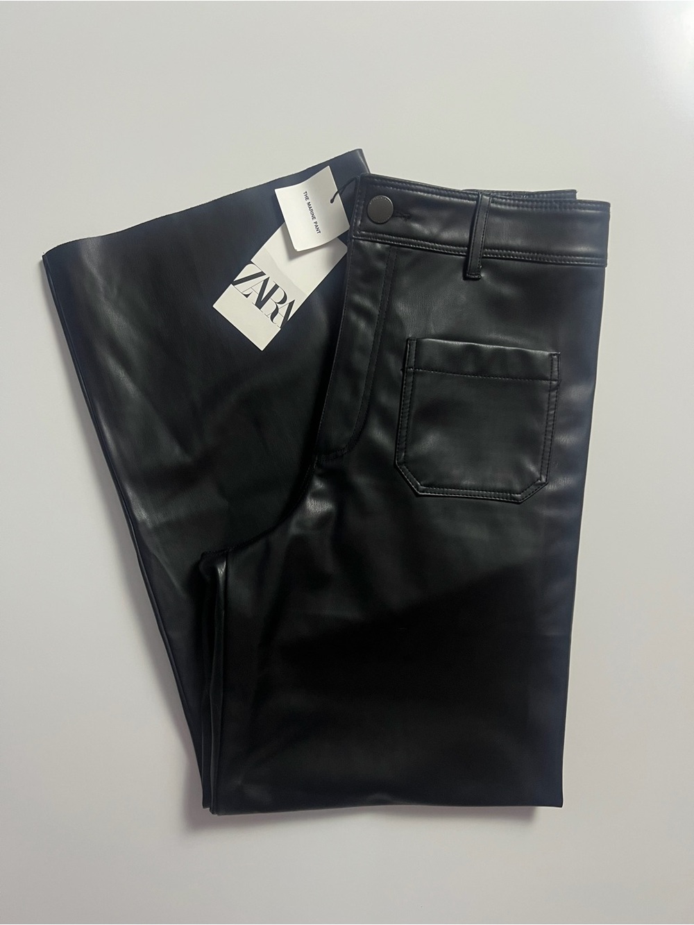 NWT Zara Marine Faux Leather Pants, Black, Size US8
